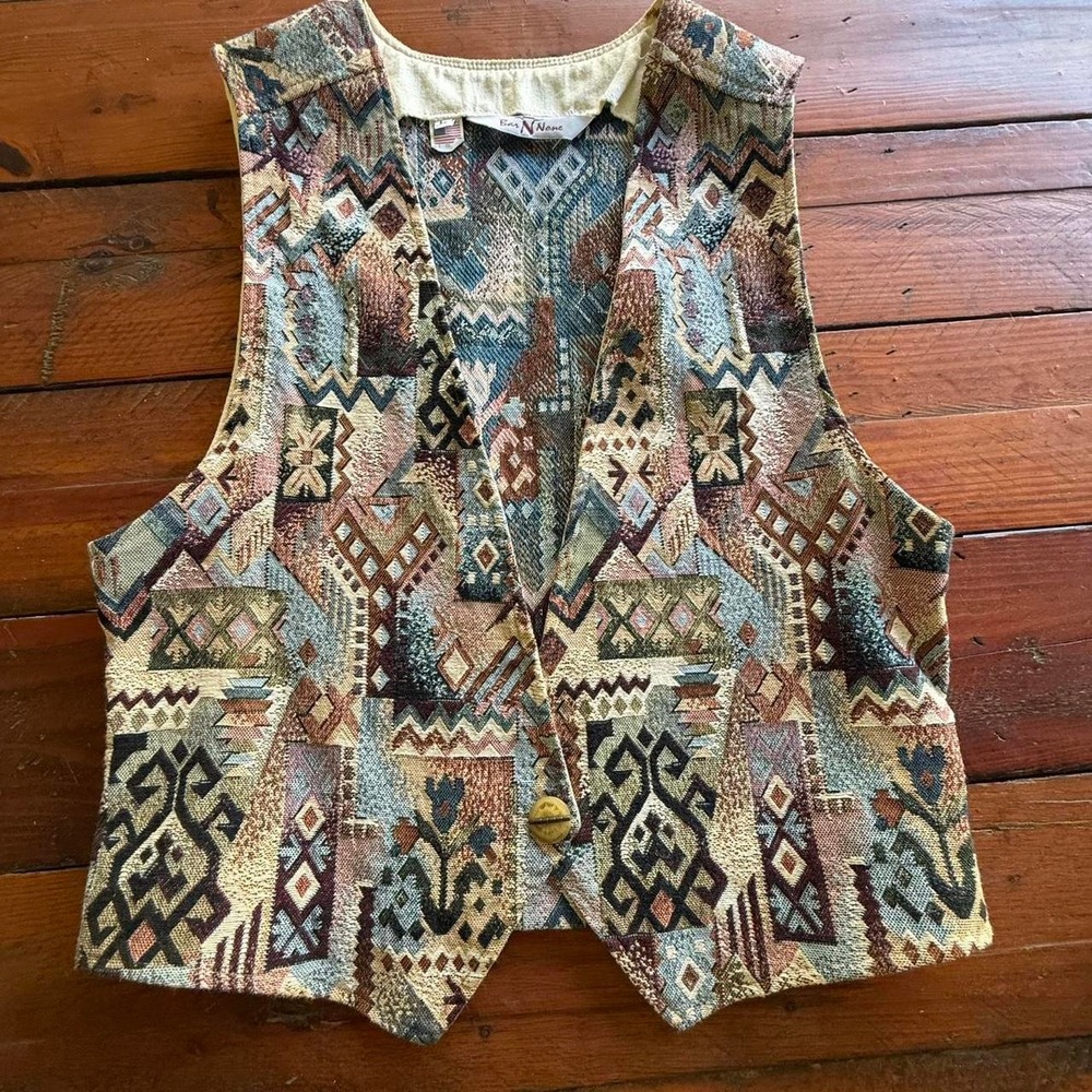 Vintage Tapestry Cowgirl Fall Hippie Western Vest Women M Multicolor